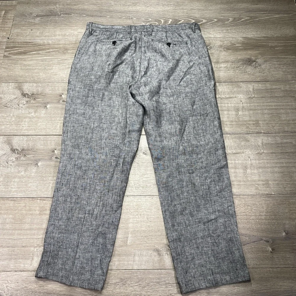 Sak Fifth Ave Linen Blend Dress‎ Pants Mens 38x32 Lightweight Flat Front Button